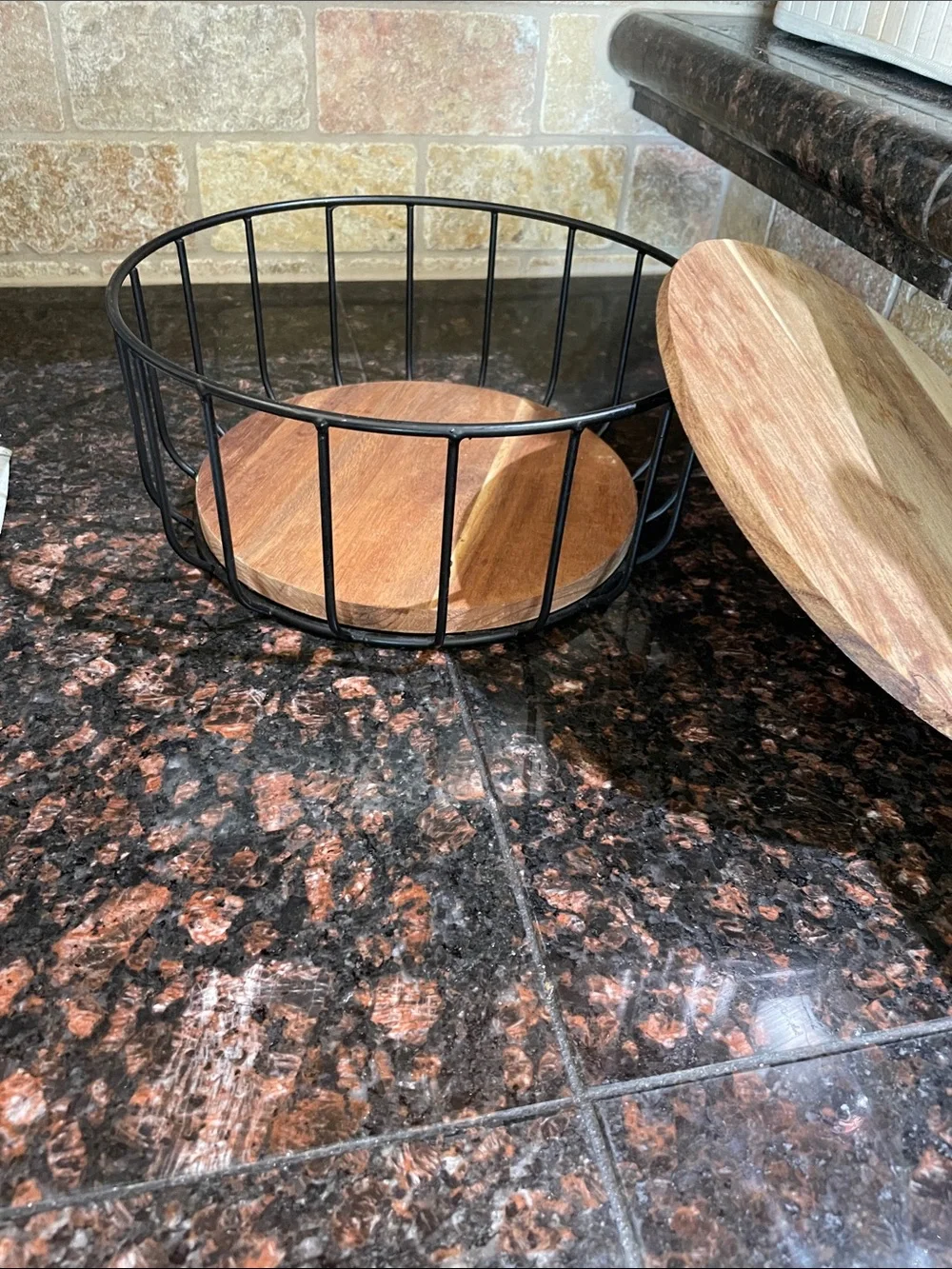 Hobby Lobby Black Metal and Natural Wood Two-Tier Stand
